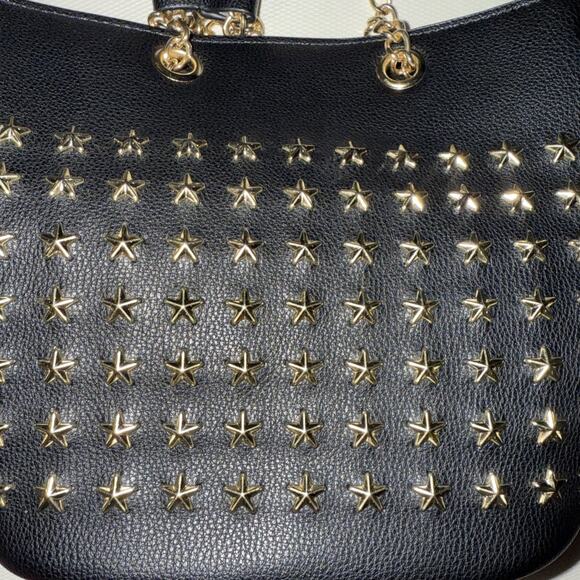 Black Leather Gold Star Studded Bucket Bag - Picture 2 of 6